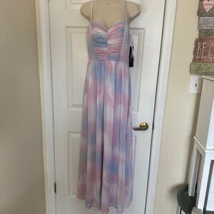 Beautiful chiffon light blue and pink maxi dress